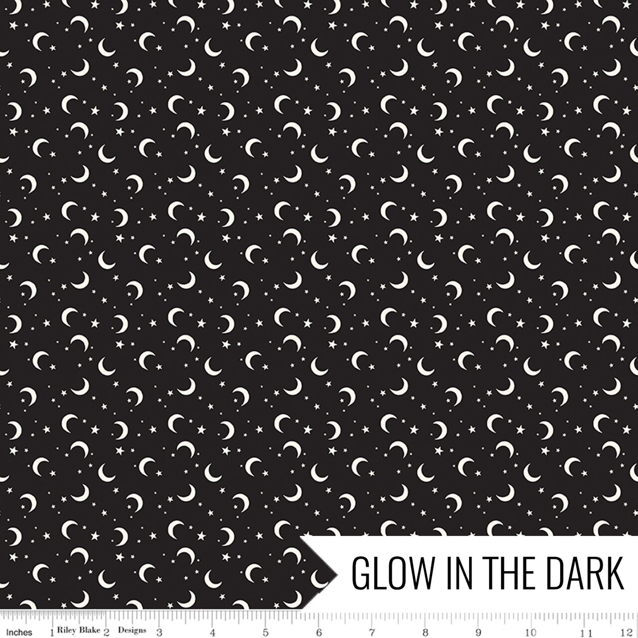 Moon & Stars in Black Glow in the Dark (gc17477-black) | Frank and Friends | My Mind's Eye | Riley Blake